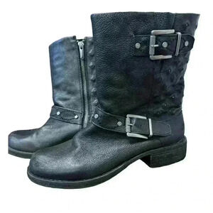 SAM EDELMAN Bevin Moto Black Faux Leather Boho Biker Boot  Size 8